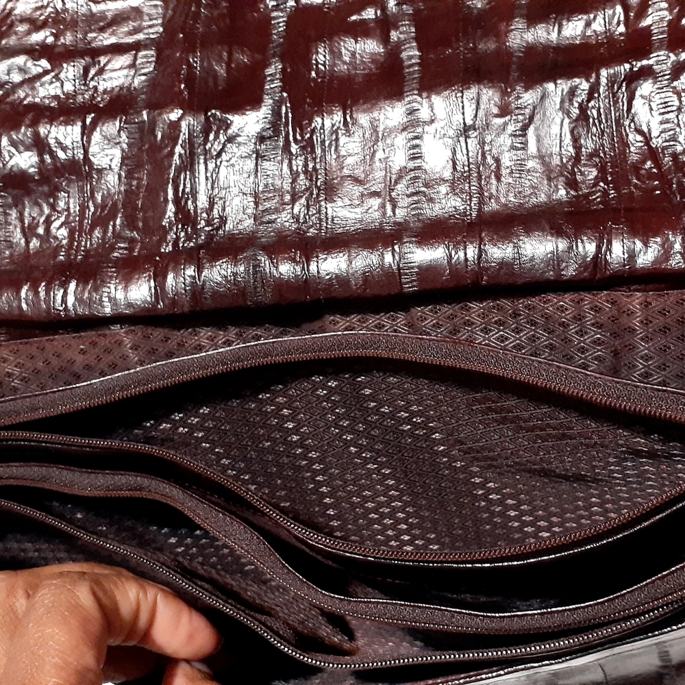 Dark Brown Crocodile Embossed Clutch - Picture 6 of 12